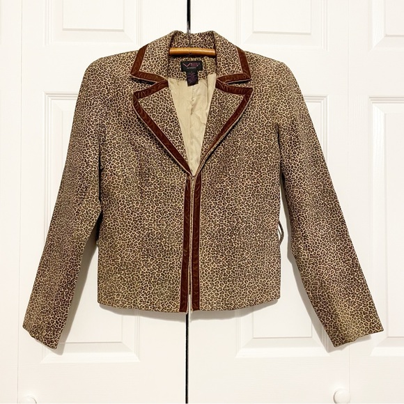 Vintage Y2K Animal Print Leather Blazer Jacket Small Mob Wife Leopard Cheetah - Picture 2 of 10